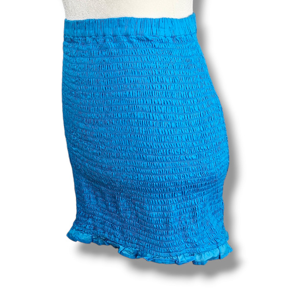 NWT Faithfull the Brand Esti Shirred High-Waisted Mini Skirt Sz. 8 Turquoise - Picture 2 of 12